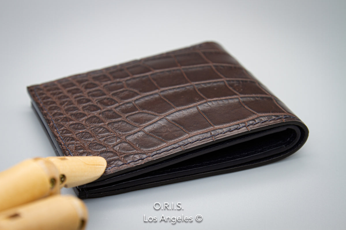 American Alligator Wallet - Matte Black No Personalization / 5 Card Slot + ID Slot / Add Partition