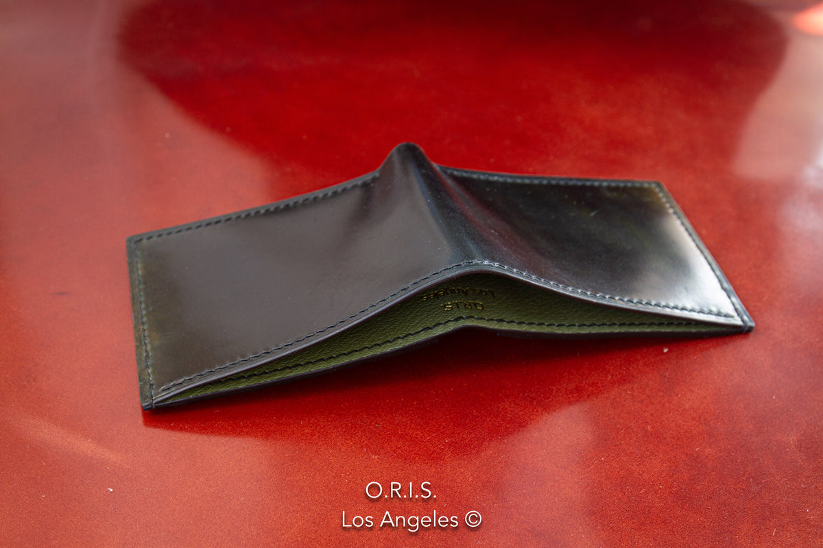 Marbled Black Shell Cordovan Leather Full Size Bifold Wallet