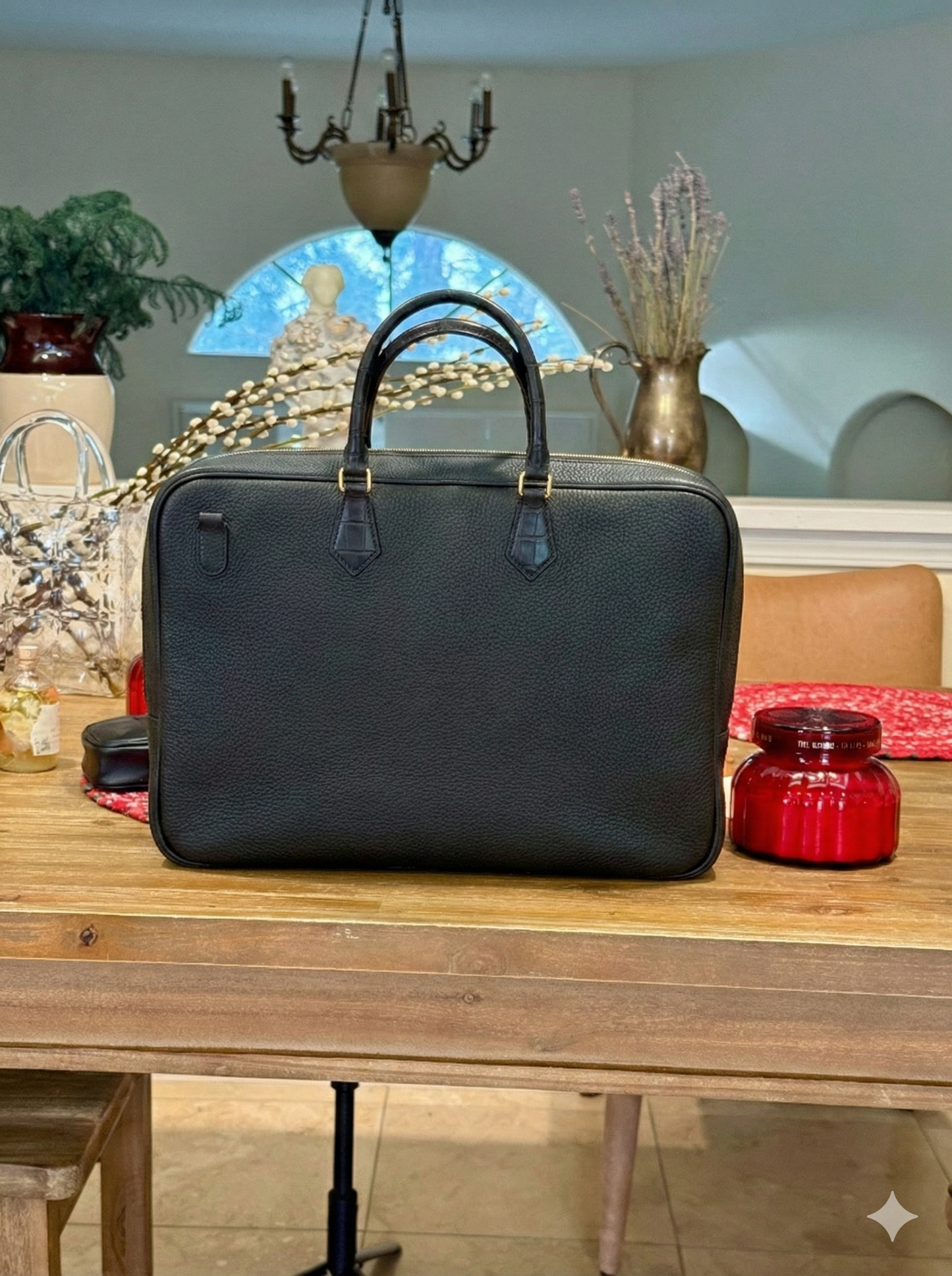 
                  
                    Custom Togo Leather Briefcase with Genuine Alligator Handles - Black
                  
                