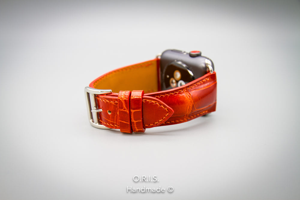 Apple Watch Band - Orange Crocodile Leather