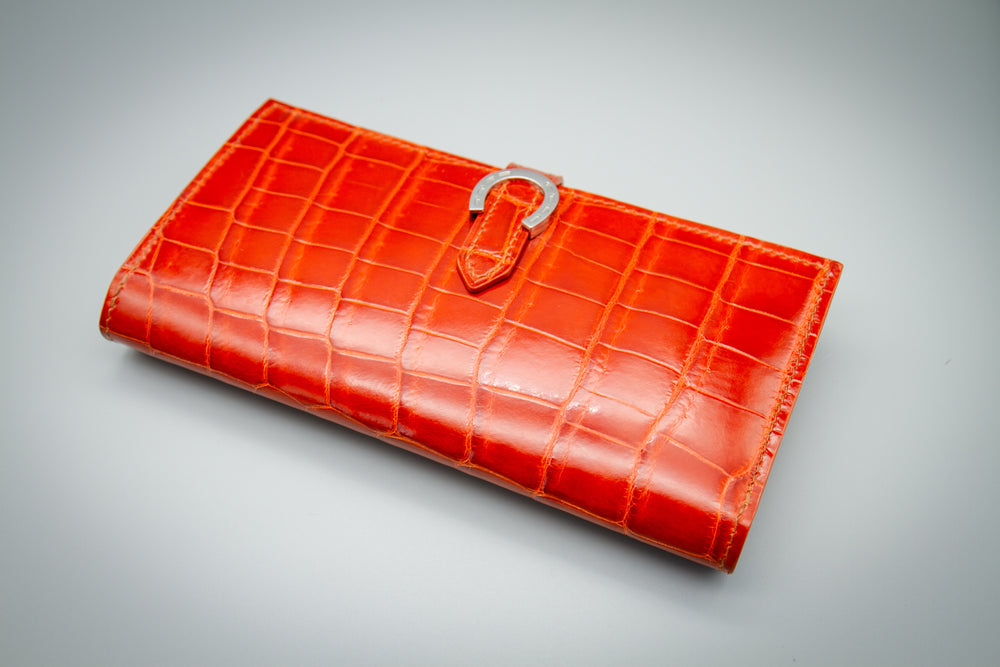 Women's Clutch in Orange Genuine Crocodile Leather