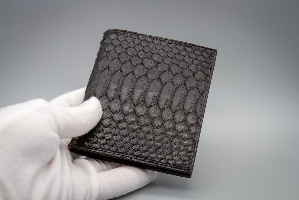 Premium Bifold Wallet in Black Genuine Python Leather