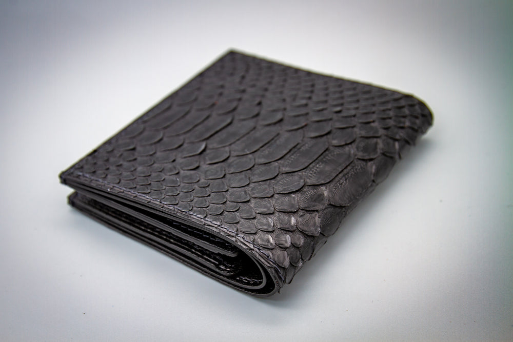 Premium Bifold Wallet in Black Genuine Python Leather