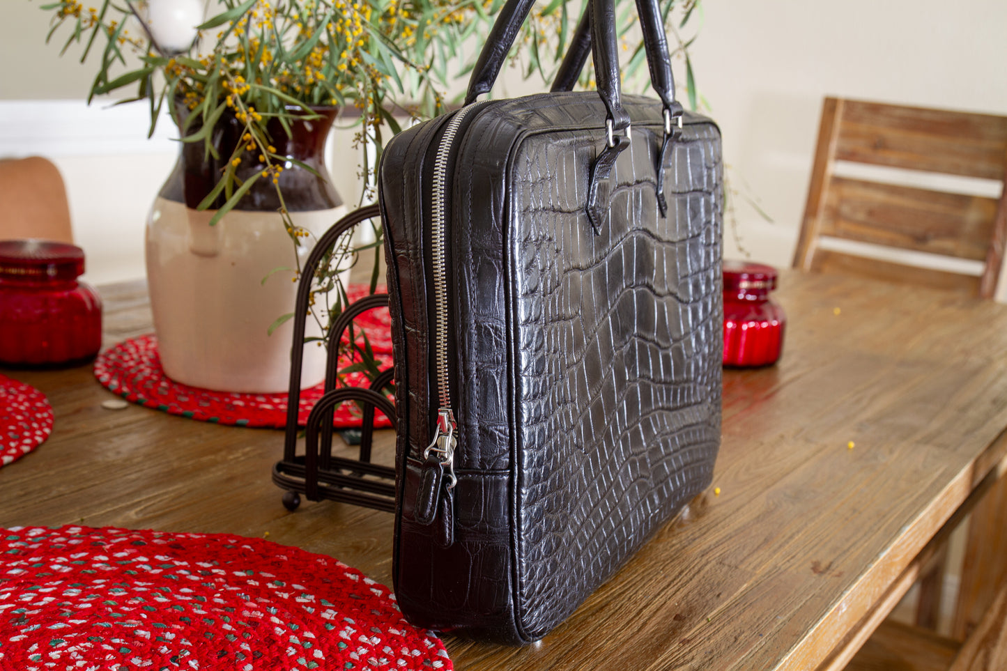 
                  
                    Bespoke Alligator Leather Briefcase - Black
                  
                