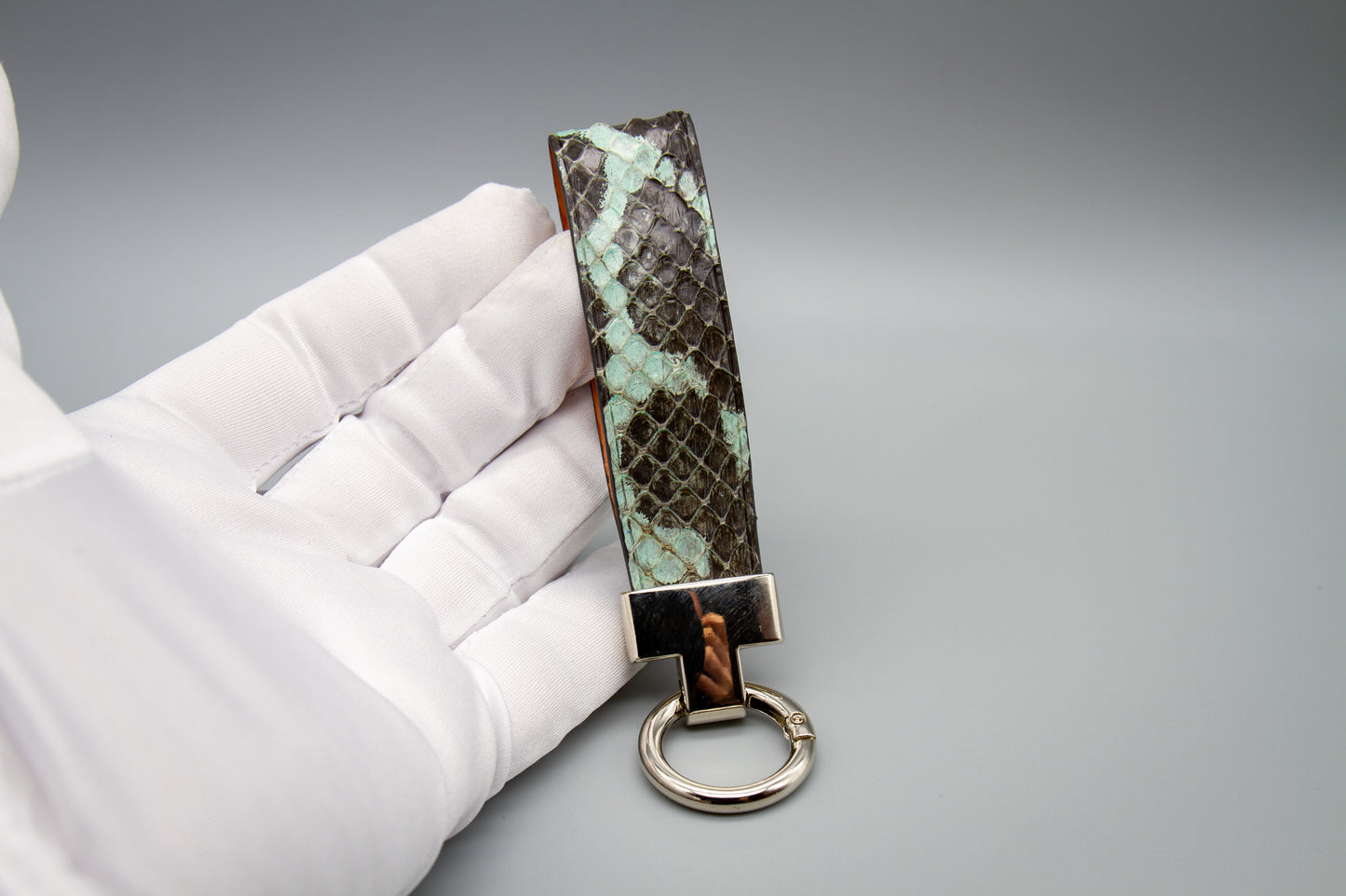 
                  
                    Luxury Leather Keychain - Pale Mint Anaconda
                  
                