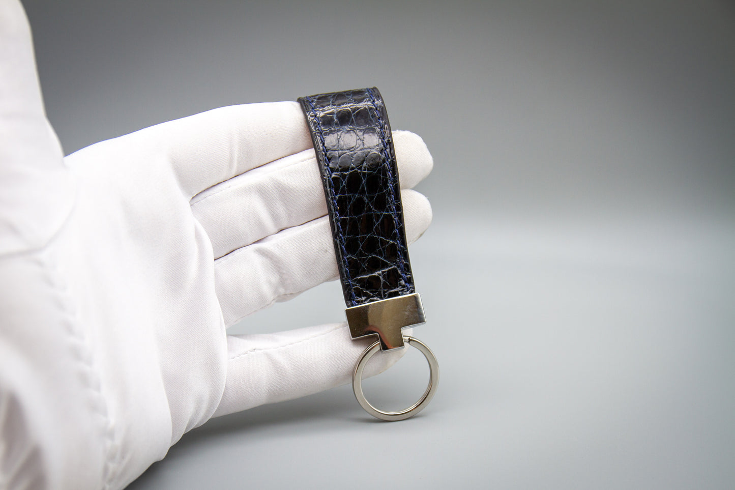 
                  
                    Luxury Alligator Leather Keychain - Midnight Blue
                  
                