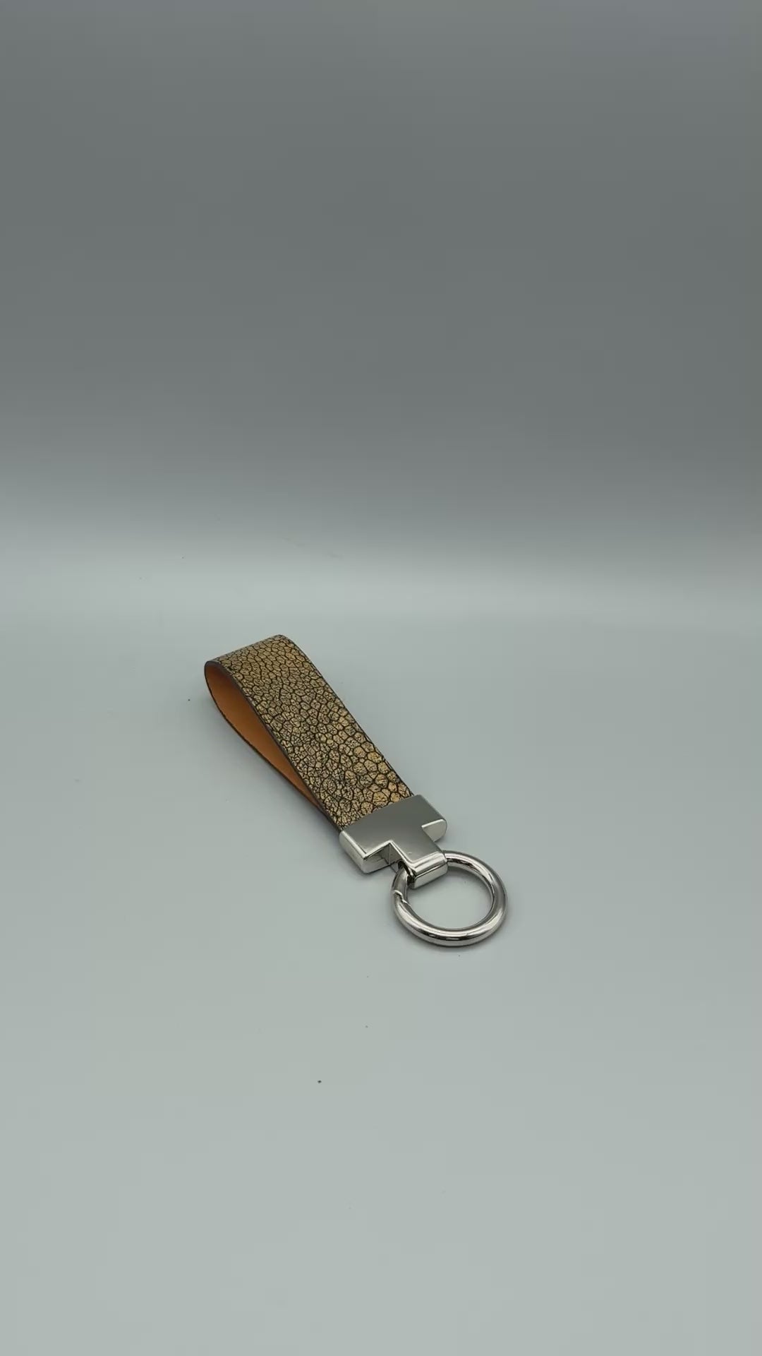 
                  
                    Load and play video in Gallery viewer, Luxury Leather Keychain - Metallic Brown Ostrich
                  
                