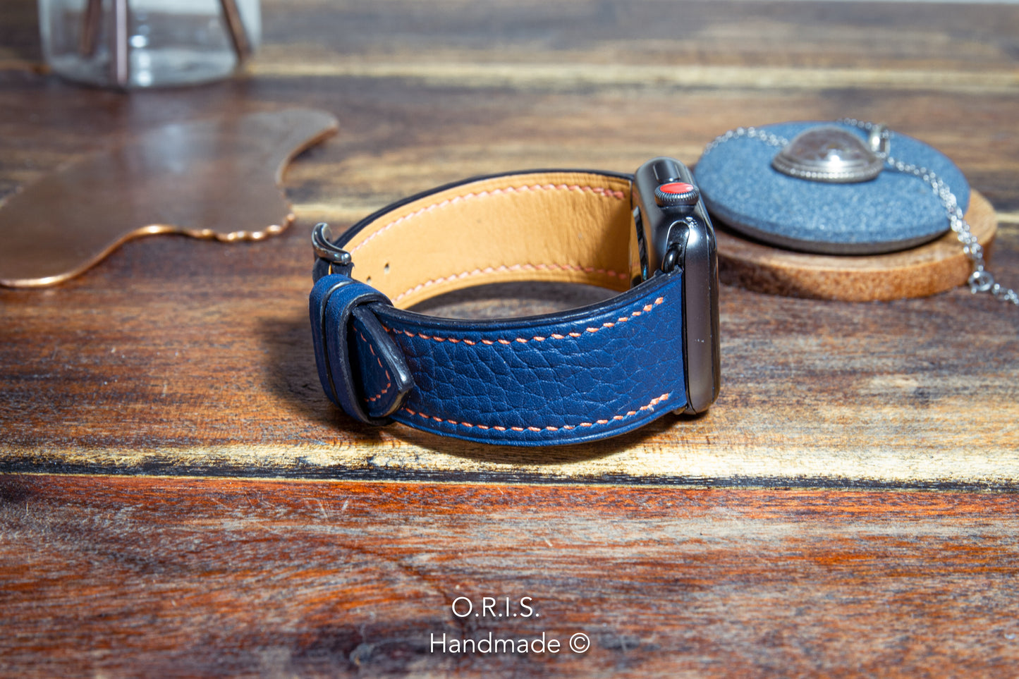 blue leather apple watch strap