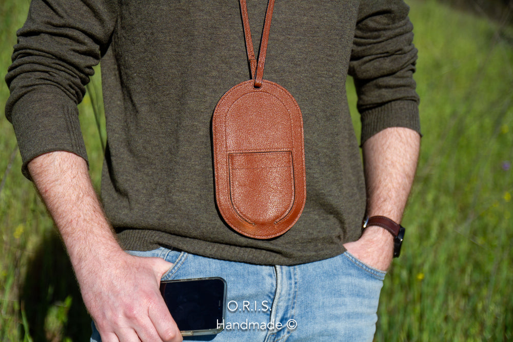 Unisex Phone Pouch in Brown French Chèvre
