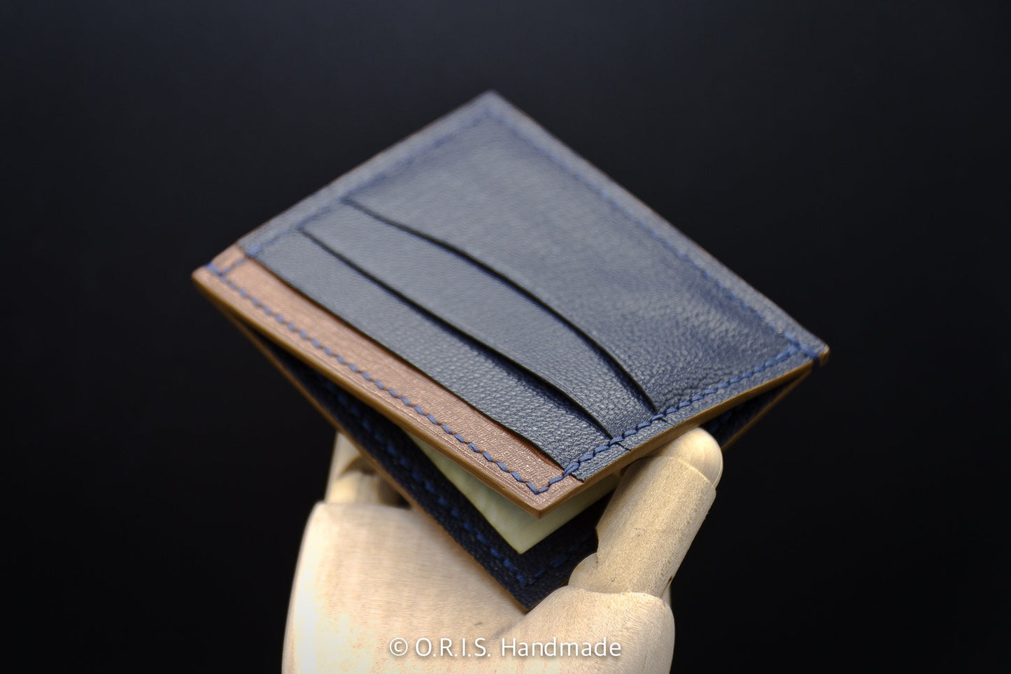 
                  
                    Chèvre and Saffiano Leather Card Wallet - Blue & Brown Card Holder Men Women Unisex
                  
                