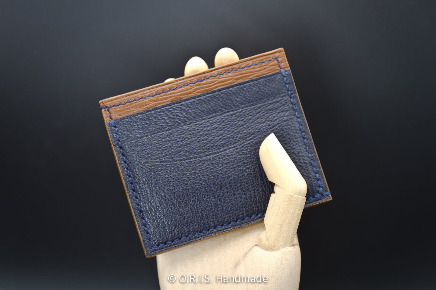 
                  
                    Chèvre and Saffiano Leather Card Wallet - Blue & Brown Card Holder Men Women Unisex
                  
                