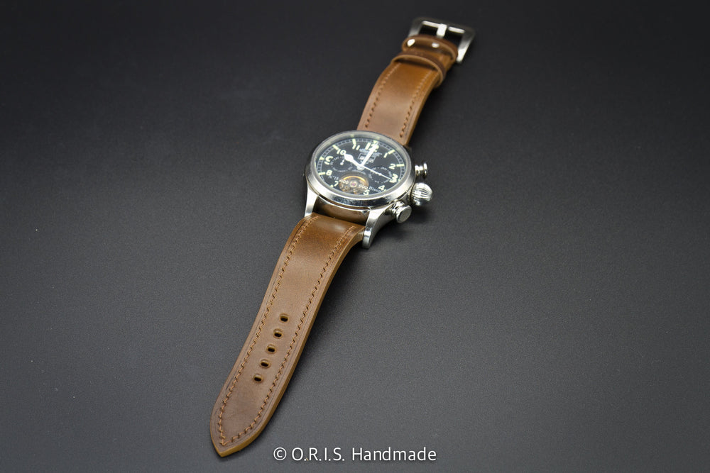shell cordovan leather watch strap marbled cognac