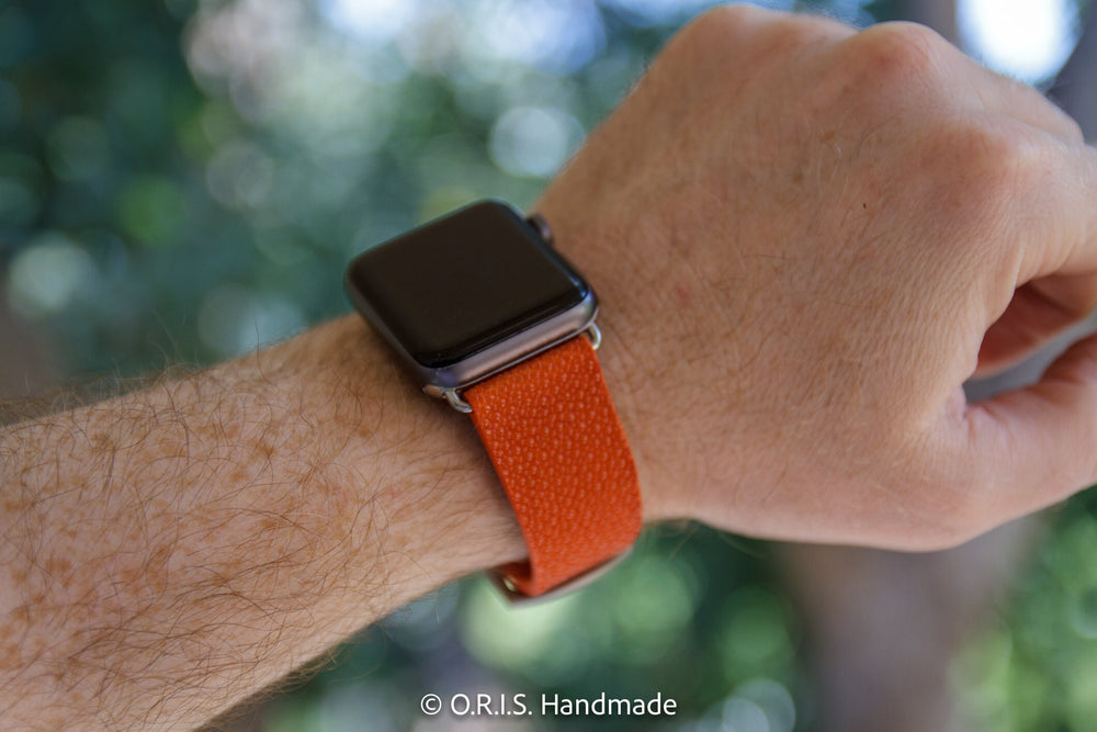 Orange Apple Watch Strap  Orange Leather Watchband – Red Monkey Los Angeles