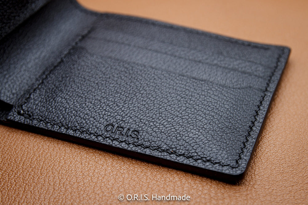 ostrich leather slim bifold wallet